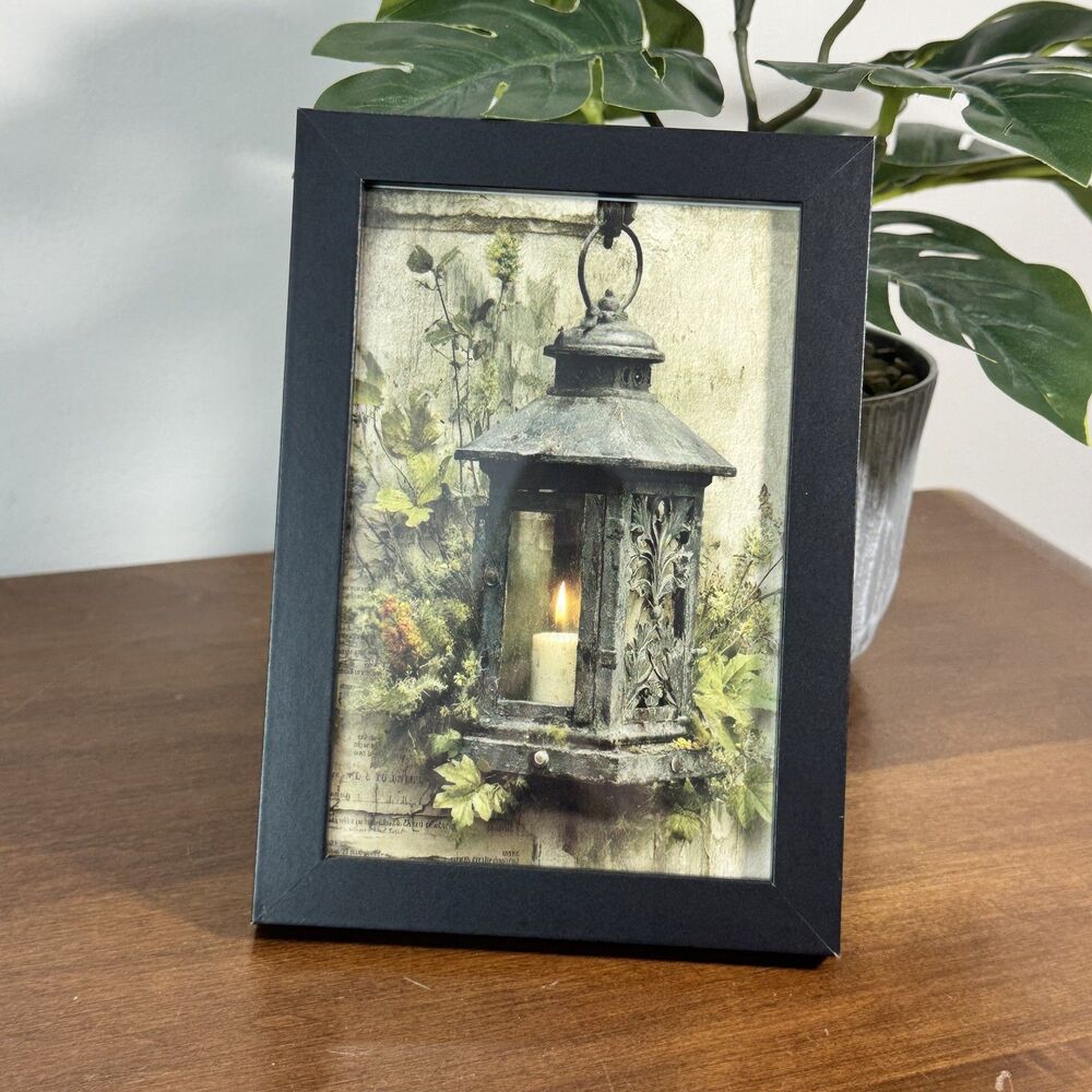 Black Picture Frame Rustic Lantern Candle Art Home Decor Tabletop Wall Mount 5x7